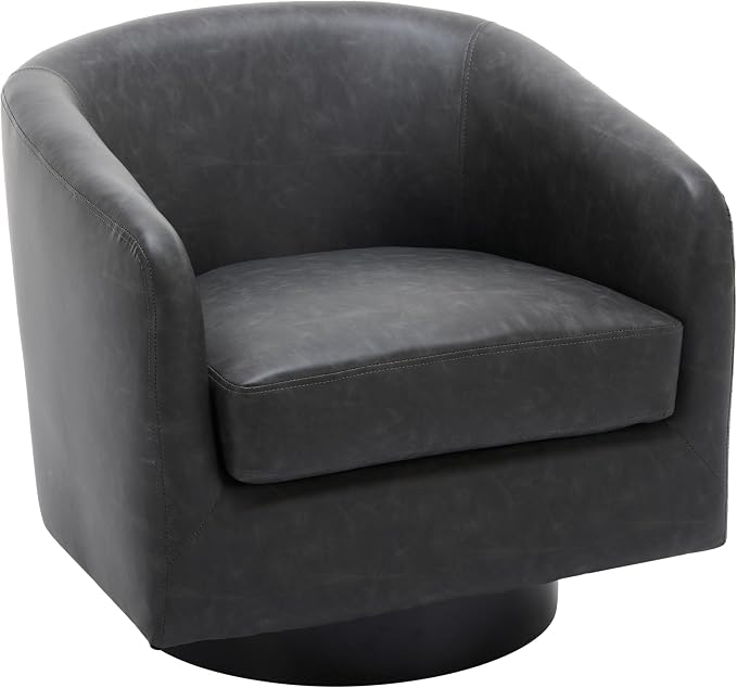 Faux Leather Swivel Accent Chair, Upholstered Barrel Chairs for Living Room, Small Club Chair Modern Single Sofa Bedroom Reading Seat - Black, Set of 4