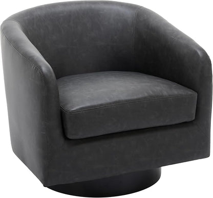 Faux Leather Swivel Accent Chair, Upholstered Barrel Chairs for Living Room, Small Club Chair Modern Single Sofa Bedroom Reading Seat - Black, Set of 4