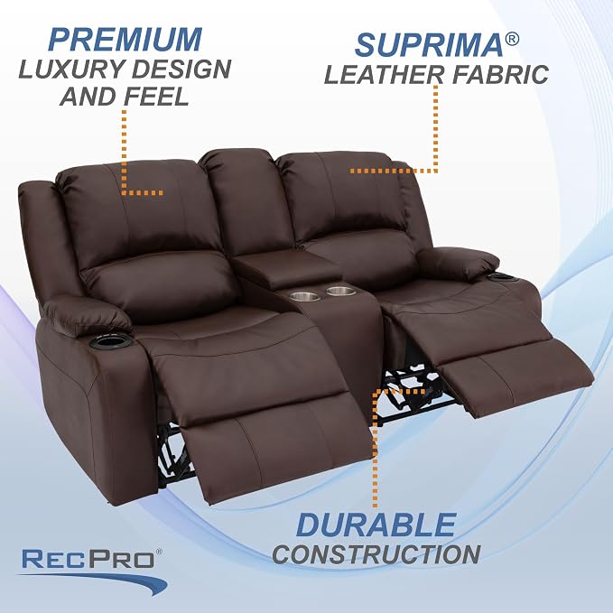 RecPro Charles RV Double Recliner Sofa | 70" | Mahogany