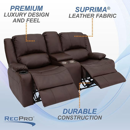 RecPro Charles RV Double Recliner Sofa | 70" | Mahogany