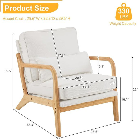 Bonnlo Coarse Beige Accent Chairs Set of 2, Upholstered Mid Century Modern Lounge Fabric Chairs Reading Chairs Side Sitting Chair Solid Wood Farmhouse Armchairs for Living Room, Bedroom, Guest Room