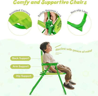 HONEY JOY Kids Picnic Table, Animal Themed Toddler Outdoor Table and Chair Set, 2 Folding Chairs & Removable Umbrella, Children Outdoor Furniture for Backyard Patio Garden (Light Green Frog)
