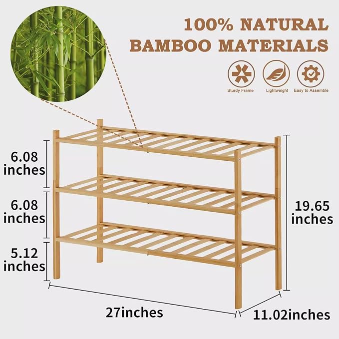 Shoe Rack Multi Tier Storage Organizer Wide Metal Shoe Shelf for Closet Entryway, Bamboo Stackable Multi-Layer Shelf Doorway Simple Folding Shoe Rack