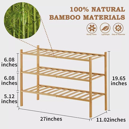 Shoe Rack Multi Tier Storage Organizer Wide Metal Shoe Shelf for Closet Entryway, Bamboo Stackable Multi-Layer Shelf Doorway Simple Folding Shoe Rack