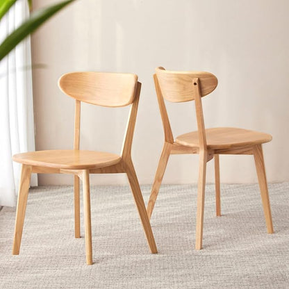 100% Solid Wood Dining Chairs,Mid Century Modern Dining Chairs with Rounded Backrest,Kitchen,Dining Room Chairs Set of 1/2/4 (2, Original Wood Color)