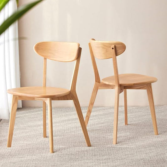 100% Solid Wood Dining Chairs,Mid Century Modern Dining Chairs with Rounded Backrest,Kitchen,Dining Room Chairs Set of 1/2/4 (2, Original Wood Color)