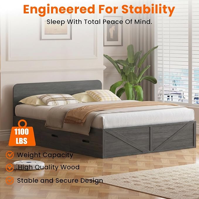 CECER 3-in-1 Full Murphy Bed with Mattress for Small Space -Grey | Multi-Functional Desgin that Converts to Sofa Set，Bed and Cabinet，Easy Assemble ＆ Conversion