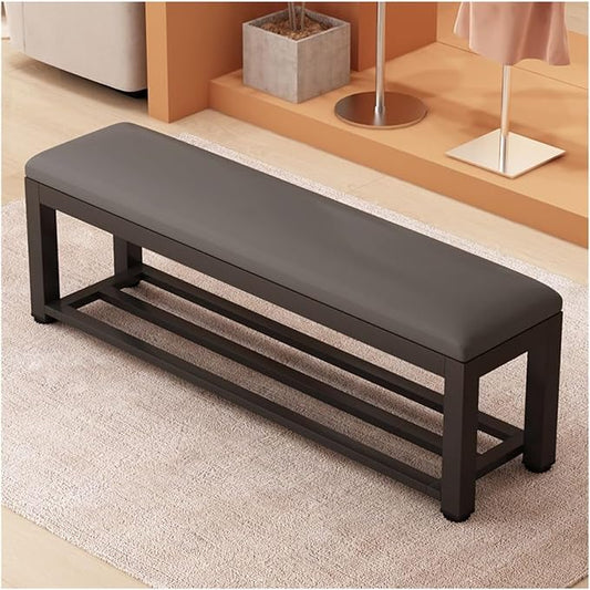 Fodalob Shoe Rack Bench with Upholstered Cushion & Steel Frame - End of Bed Bench, Entryway, Bedroom, Bathroom Organizer - Long Bench for Closet(Dark Grey,80x35x45cm)