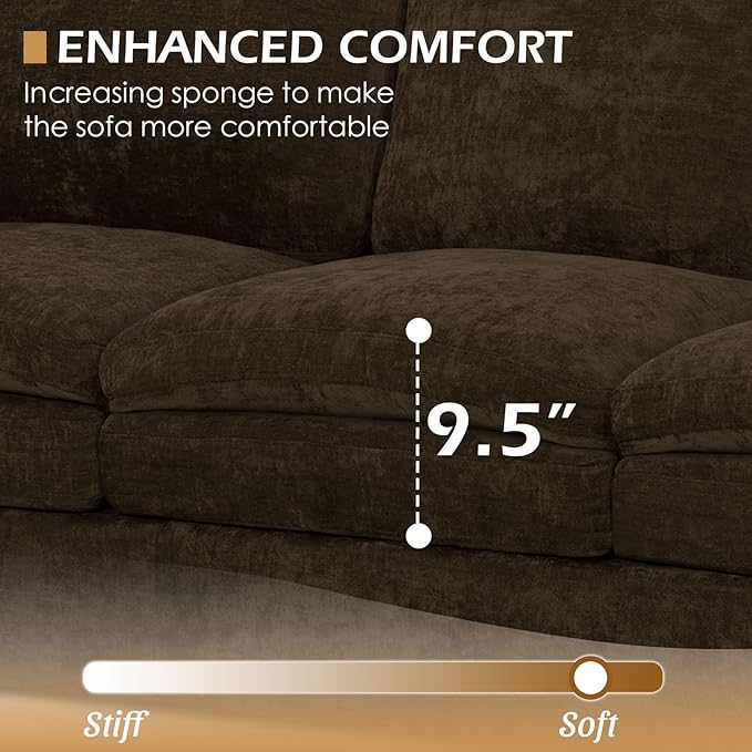69” Chenille Loveseat Sofa w/Arm Pillows, Upholstered 2-Seater Sofa w/Comfortable Back Cushions, Modern 2 Seats Couch w/High-Density Foam for Living Room, Apartment, Office, Brown