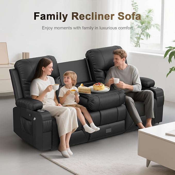 YONISEE 3 Seat Recliner Sofa with Flip Backrest Design, Loveseat Reclining Sofa with Storage Drawer, USB Ports, 2 Cell Phone Holder, Loveseat Recliner Couch for Living Room