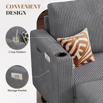 Luxanimarion Upholstered Sectional Sofa and Couches, 78'' L Shaped 3-seat Sofa forLiving Room, Apartment,Lounge,Bedroom-Washable Covers Convertible Sofas(Linen Fabric,Light Gary)