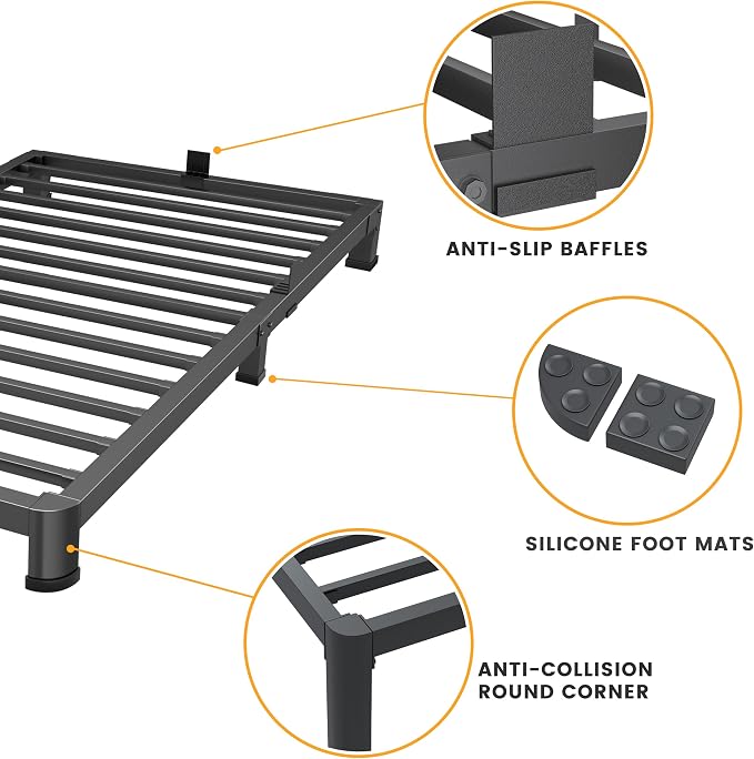 Superay 4 Inch Twin Bed Frame Low Profile, Heavy Duty Metal Platform Bed Frame with Round Corner Legs, Sturdy Mattress Foundation, No Box Spring Needed, Easy Assembly, Noise Free, Black
