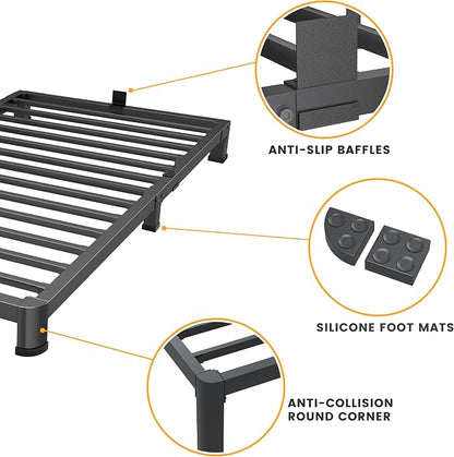 Superay 4 Inch Twin Bed Frame Low Profile, Heavy Duty Metal Platform Bed Frame with Round Corner Legs, Sturdy Mattress Foundation, No Box Spring Needed, Easy Assembly, Noise Free, Black