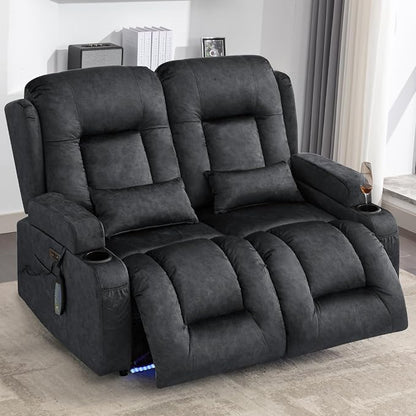 URRED Power Loveseat Recliner Sofa with Massage and Heat, Wall Hugger Reclining Loveseat, RV Couch Home Theater Seating with LED Lights for Living Room (Dark Grey, 54" - 2 Seats)