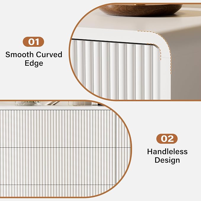 Furniway 55" Wide Modern Dresser for Bedroom, 6 Drawer Chest of Drawers with Curved Design, Push-to-Open Storage Dresser, White