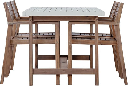 Quarte 5-Piece Outdoor Acacia Wood Dining Set, 59.06-Inch Rectangular Table with Umbrella Hole & 4 Chairs,Patio/Garden/Poolside Furniture for Family Gatherings (Light Brown,Light Gray)