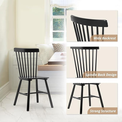 LUE BONA Windsor Dining Chair, Dining Chairs Set of 6, Spindle Back Wood Kitchen Chairs Wooden, Farmhouse Dining Chairs for Kitchen and Dining Room, Black