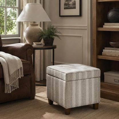 HomePop 18" Square Tufted Storage Ottoman - Gray Striped Pattern