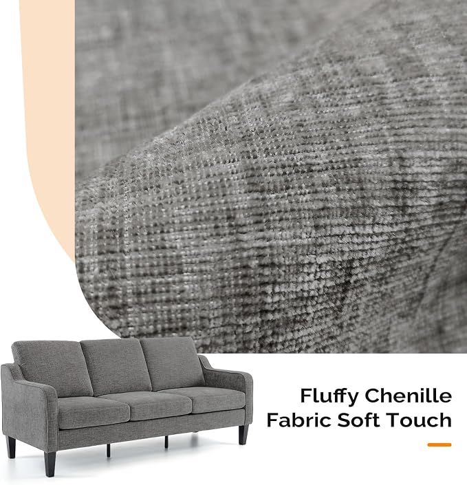 VINGLI Couches for Living Room Sofa 71" Small Couch Loveseat Sofa Mid-Century Modern Couch Grey Soft Chenille Couches Floor Sofa for Bedroom, Apartment, Lounge, Office