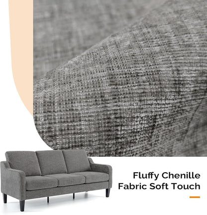 VINGLI Couches for Living Room Sofa 71" Small Couch Loveseat Sofa Mid-Century Modern Couch Grey Soft Chenille Couches Floor Sofa for Bedroom, Apartment, Lounge, Office