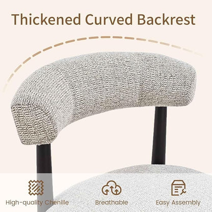 VKNOW Wooden Dining Chairs Set of 2 with Black Rubberwood Legs, Brown | Soft Chenille Fabric, Curved Open Back, Thickened Cushion, For Adults and Family, Dining Room, Kitchen, No Wobble