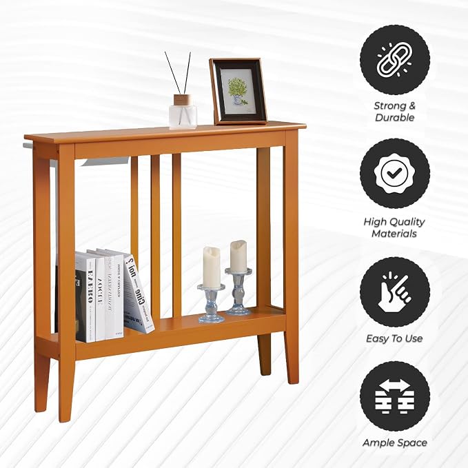 Kings Brand Narrow Console Table w/Storage Shelf, Entryway, Honey Ginger | Narrow Console Table with Storage Shelf – Slim Design Fits Entryways, Hallways, Behind Sofas, Shelf Décor, Books, Essentials