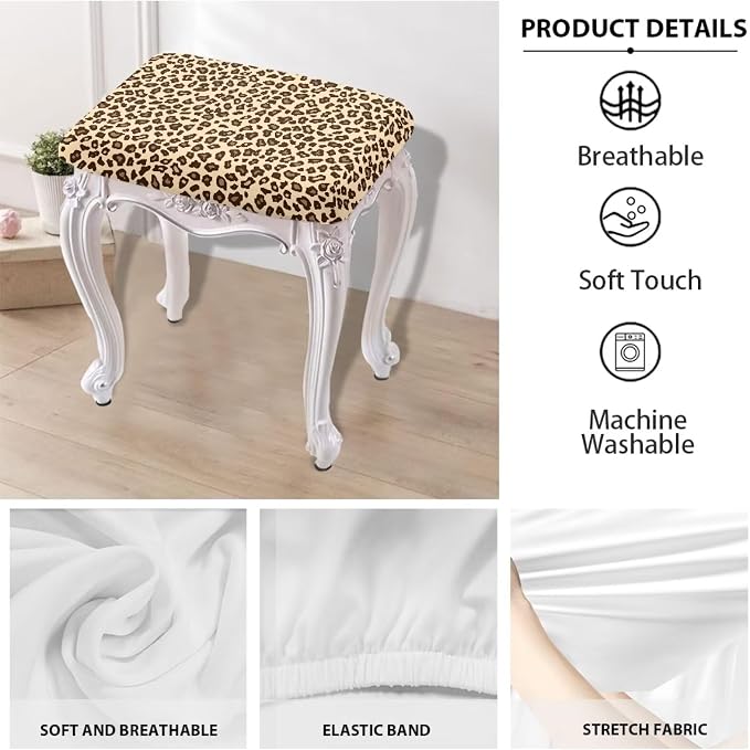 Bar Stool Rectangle Seat Covers Brown Leopard Print Bar Stool Chair Cover Set of 2 Stretch Stool Covers Rectangular Washable Soft Stool Slipcover Bar Chair Cover with Elastic Band