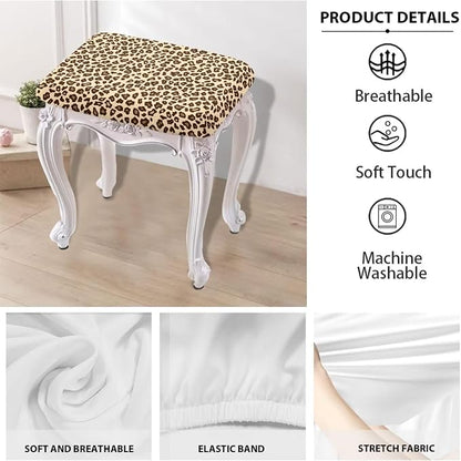 Bar Stool Rectangle Seat Covers Brown Leopard Print Bar Stool Chair Cover Set of 2 Stretch Stool Covers Rectangular Washable Soft Stool Slipcover Bar Chair Cover with Elastic Band