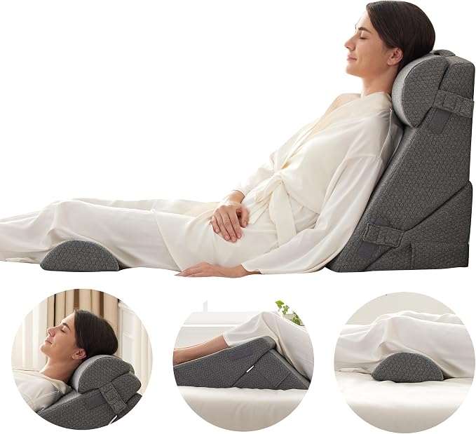 Adjustable 4pcs Bed Wedge Pillow Set, Memory Foam Wedge Pillow Post Surgery for Back, Neck, Leg Pain Relief, Pillow Wedge for Sleeping, Sitting up in Bed, Acid Reflux and GERD, Dark Grey