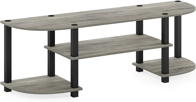 Furinno TURN-S-TUBE TV Stand, 3-Tier Entertainment Center for TV up to 55 Inch, TV Console with Round Corner and Open shelves, for Living Room, Bedroom, French Oak