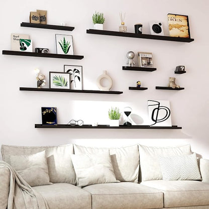 Long Floating Shelves for Wall Decor, Long Wall Mounted Storage Shelf for Bedroom, Living Room, Bathroom, Kitchen, Nursery, Display Picture Ledge Shelf with Lip Set of 2-71 Inches, Black