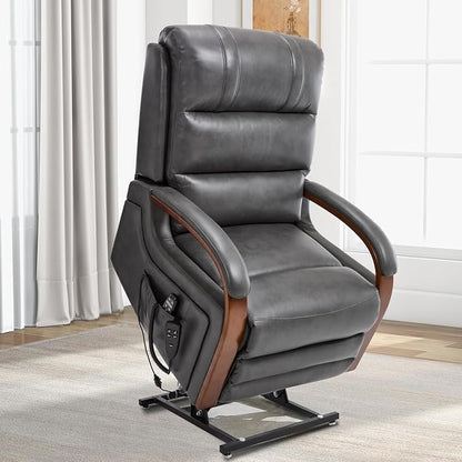 Trustyue Power Lift Recliner Chair, 180° Lay Flat Recliner, Lift Chair with Massage and Heat, Standing Assistance, Infinite Position Reclining, Living Room Chair for Elderly People (Faux Leather Grey)