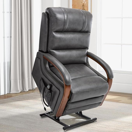 Trustyue Power Lift Recliner Chair, 180° Lay Flat Recliner, Lift Chair with Massage and Heat, Standing Assistance, Infinite Position Reclining, Living Room Chair for Elderly People (Faux Leather Grey)