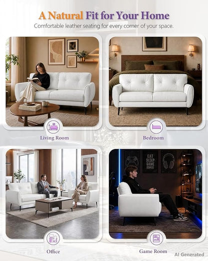 TYBOATLE Mid Century Modern White Leather Couch - 61" Loveseat, Tufted, Comfy 2 Seat Settee for Living Room or Office, Fits Small Spaces, Easy Assembly (2, White)