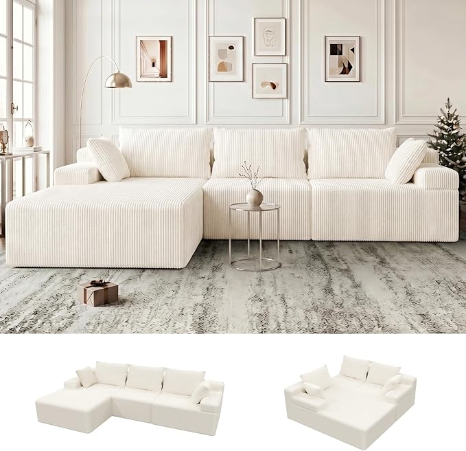 Lifelink 108" Boneless Couch L-Shaped - Modular Sectional Couches for Living Room Cloud Sofa with Deep Seat High Back Oversized Left Facing Chaise No Assembly Required