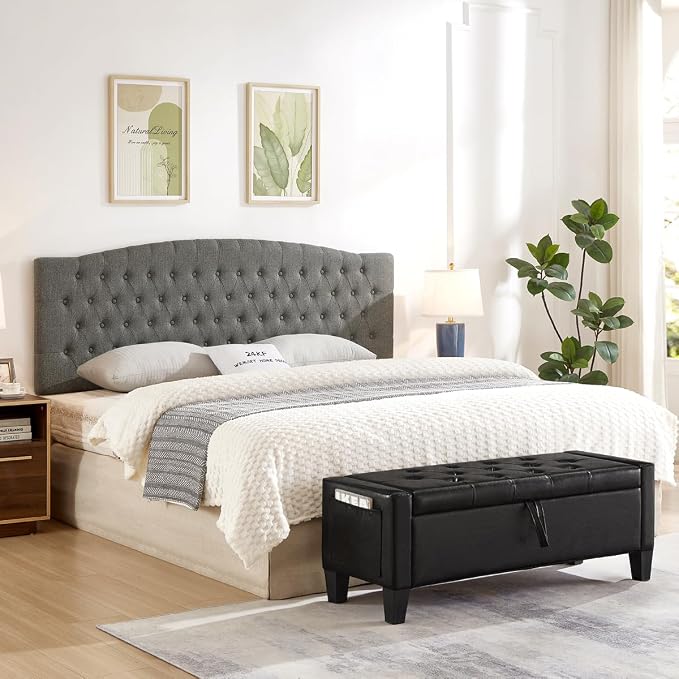 24KF Upholstered Tufted Button Linen Wall Mounted Headboard,Comfortable Fashional Headboard King/CA King Size, 6055-K-Granite