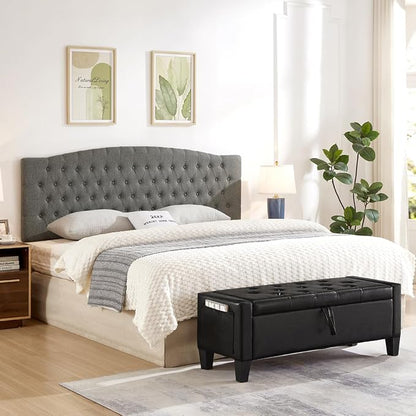 24KF Upholstered Tufted Button Linen Wall Mounted Headboard,Comfortable Fashional Headboard King/CA King Size, 6055-K-Granite