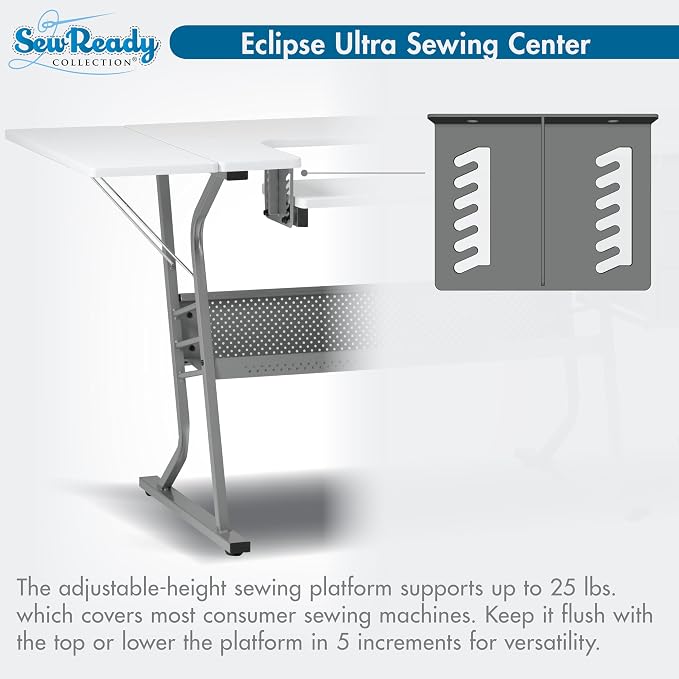 Studio Designs Eclipse Ultra Sewing Machine Craft Table Cabinet, Grey/White