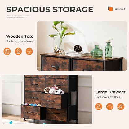 Sweetcrispy Dresser for Bedroom with 8 Drawers, Large Storage Tower | Fabric Chest of Drawers with Metal Frame Wooden Top for Closet, Living Room, Entryway, Tank