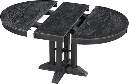 LUMISOL 42"-58" Extendable Round Dining Table for 4-6, Farmhouse Oval Kitchen Table with Removable Leaf for Kitchen, Dining Table, Small Space, Black