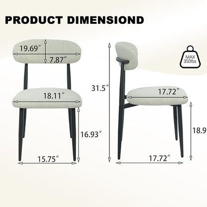 FREKEN Modern Upholstered Dining Chairs Set of 6, Mid-Century Metal Frame Linen Fabric Side Chair for Kitchen Dining Room, 350lbs Capacity, Beige