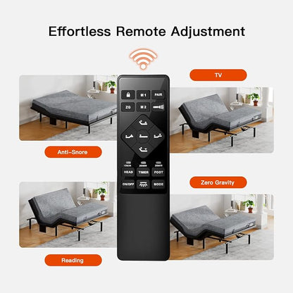 Amada Queen Adjustable Bed Frame with Massage & Wireless Remote, Zero Gravity, Head & Foot Incline, Electric Base with 4 Leg Height Options, 4 USB Ports and LED Night Light