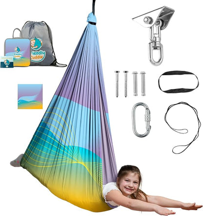 Indoor Sensory Swing for Kids or Outdoor – Holds 300lbs, Double-Layer, & 360° Swivel, Calming Compression Therapy Swing Hammock for Kids & Adults with All Hardware – Sensory-Motor Toys & Gifts