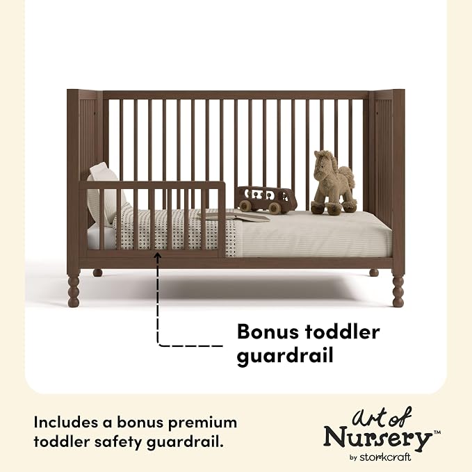 Storkcraft Rio 5-in-1 Convertible Crib and Toddler Guardrail – GREENGUARD Gold Certified, Toddler Bed Conversion Kit Included, Fits Baby Crib Mattress, Converts to Full Bed (Hazelnut)