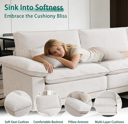 Modern U Shaped Sofa Couches for Living Room, Modular Sectional Cloud Couch with Movable Ottoman, Comfy Chenille Sofa for Apartment and Small Space, Beige