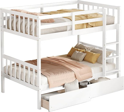 Harper & Bright Designs Twin Over Twin Bunk Bed with 2 Drawers, Convertible into 2 Twin Beds, Twin Bunk Bed with Ladder and Safety Guardrails, White