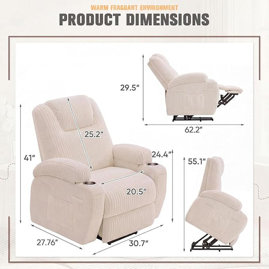 Flamaker Power Lift Recliner Chair Electric Lift Recliner for Elderly Power Lift Recliner Chair with Cup Holders Side Pockets for Living Room (Corduroy, Beige)