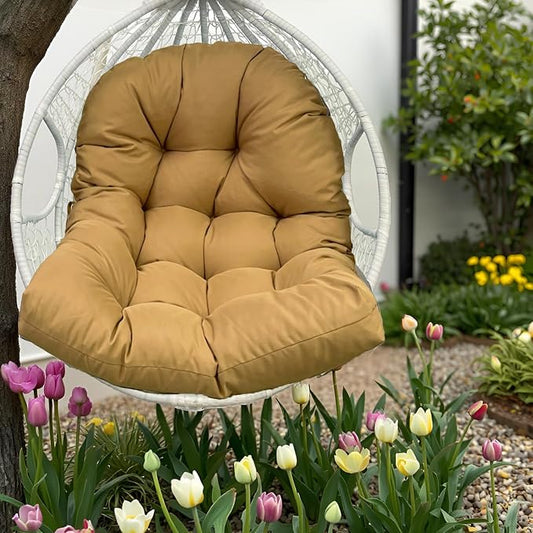 Hanging Egg Chair Cushions Outdoor Non Slip Waterproof Egg Chair Cushion 47 * 35" for Patio Balcony Thick Indoor Wicker Hanging Chair Pad with Ties Khaki