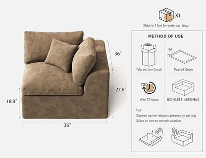 36 Inch Corner Seat | Modular Sectional Couch Sofa | Brown