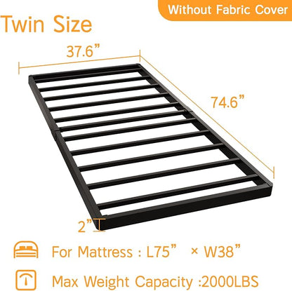 Maenizi Twin Box Spring 2 Inch Low Profile, Heavy Duty Metal Box Spring Bed Base Bunkie Board, Mattress Foundation, Easy Assembly, Noise Free, Black